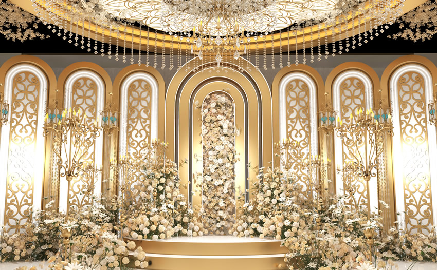 福贡香槟色调婚礼堂效果展示